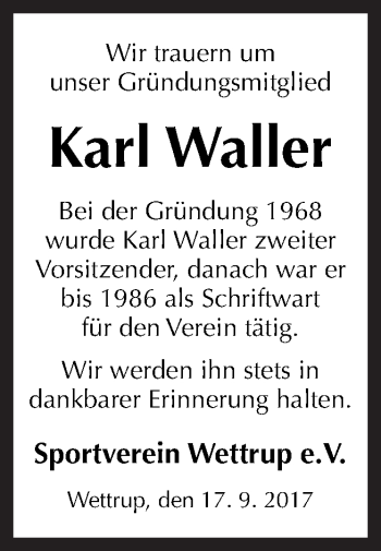 Traueranzeige von Karl Waller von Neue Osnabrücker Zeitung GmbH & Co. KG