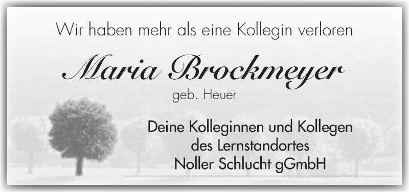  Traueranzeige für Maria Brockmeyer vom 23.09.2017 aus Neue Osnabrücker Zeitung GmbH & Co. KG