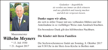 Traueranzeige von Wilhelm Meyners von Neue Osnabrücker Zeitung GmbH & Co. KG