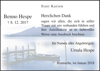 Traueranzeige von Benno Hespe von Neue Osnabrücker Zeitung GmbH & Co. KG