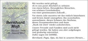 Traueranzeige von Bernhard Moß von Neue Osnabrücker Zeitung GmbH & Co. KG