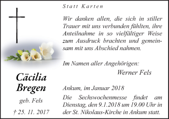 Traueranzeige von Cäcilia Bregen von Neue Osnabrücker Zeitung GmbH & Co. KG