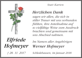 Traueranzeige von Elfriede Hofmeyer von Neue Osnabrücker Zeitung GmbH & Co. KG