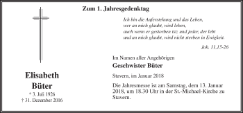 Traueranzeige von Elisabeth Büter von Neue Osnabrücker Zeitung GmbH & Co. KG