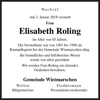 Traueranzeige von Elisabeth Roling von Neue Osnabrücker Zeitung GmbH & Co. KG