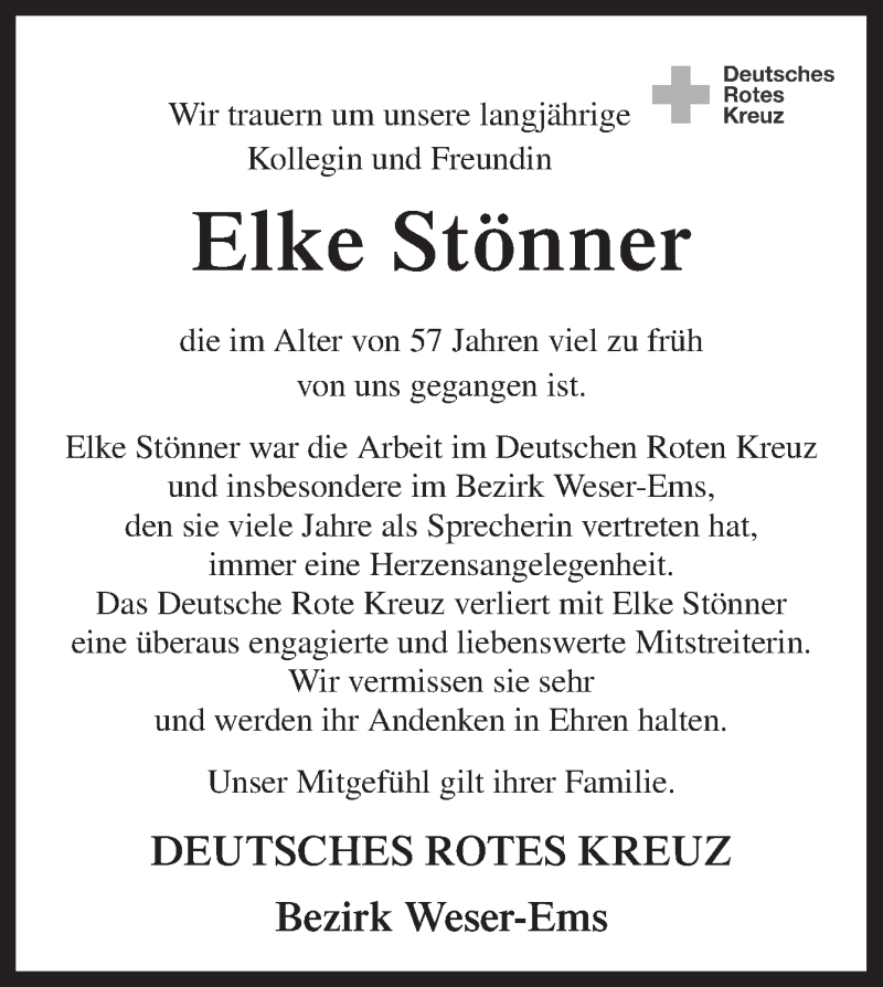  Traueranzeige für Elke Stönner vom 05.01.2018 aus Neue Osnabrücker Zeitung GmbH & Co. KG
