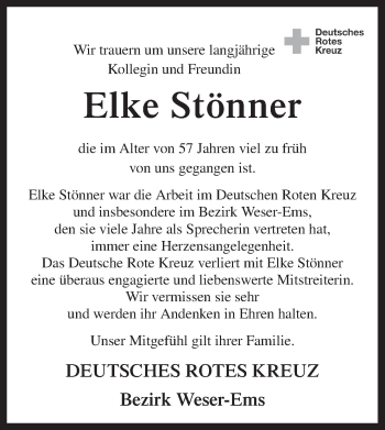 Traueranzeige von Elke Stönner von Neue Osnabrücker Zeitung GmbH & Co. KG