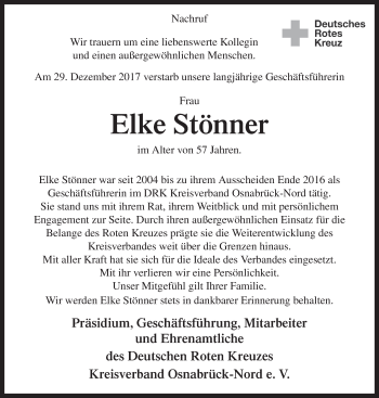 Traueranzeige von Elke Stönner von Neue Osnabrücker Zeitung GmbH & Co. KG