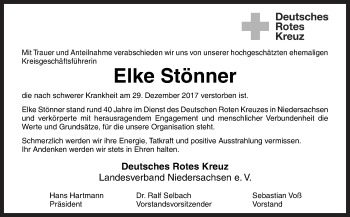 Traueranzeige von Elke Stönner von Neue Osnabrücker Zeitung GmbH & Co. KG