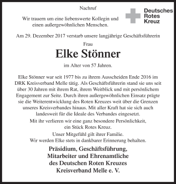 Traueranzeige von Elke Stönner von Neue Osnabrücker Zeitung GmbH & Co. KG