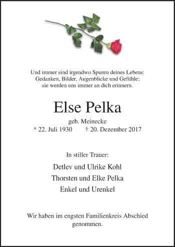 Traueranzeige von Else Pelka von Neue Osnabrücker Zeitung GmbH & Co. KG