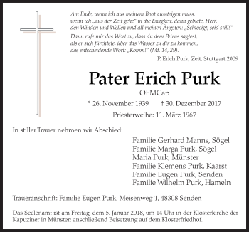Traueranzeige von Erich Purk von Neue Osnabrücker Zeitung GmbH & Co. KG