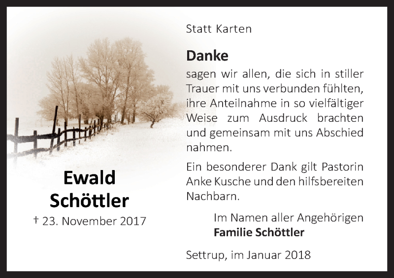  Traueranzeige für Ewald Schöttler vom 13.01.2018 aus Neue Osnabrücker Zeitung GmbH & Co. KG