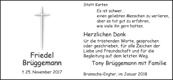 Traueranzeige von Friedel Brüggemann von Neue Osnabrücker Zeitung GmbH & Co. KG