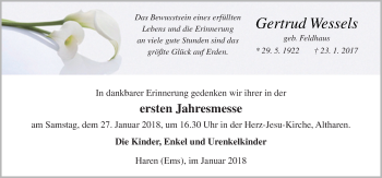 Traueranzeige von Gertrud Wessels von Neue Osnabrücker Zeitung GmbH & Co. KG