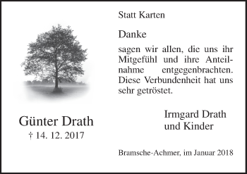 Traueranzeige von Günter Drath von Neue Osnabrücker Zeitung GmbH & Co. KG