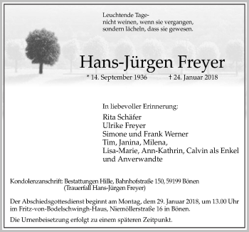 Traueranzeige von Hans-Jürgen Freyer von Neue Osnabrücker Zeitung GmbH & Co. KG