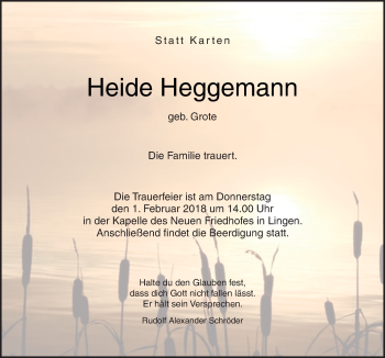 Traueranzeige von Heide Heggemann von Neue Osnabrücker Zeitung GmbH & Co. KG