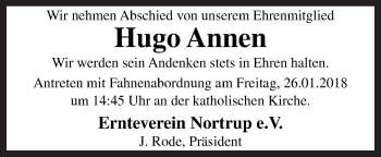 Traueranzeige von Hugo Annen von Neue Osnabrücker Zeitung GmbH & Co. KG