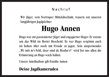 Traueranzeige von Hugo Annen von Neue Osnabrücker Zeitung GmbH & Co. KG