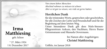 Traueranzeige von Irma Matthiesing von Neue Osnabrücker Zeitung GmbH & Co. KG