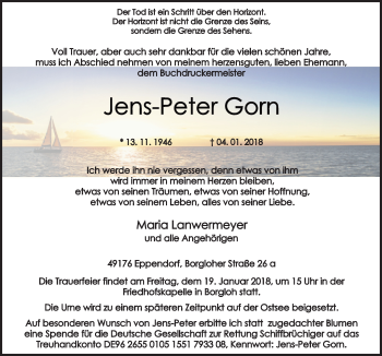 Traueranzeige von Jens-Peter Gorn von Neue Osnabrücker Zeitung GmbH & Co. KG