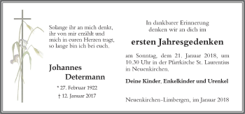 Traueranzeige von Johannes Determann von Neue Osnabrücker Zeitung GmbH & Co. KG