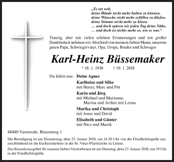 Traueranzeige von Karl-Heinz Büssemaker von Neue Osnabrücker Zeitung GmbH & Co. KG