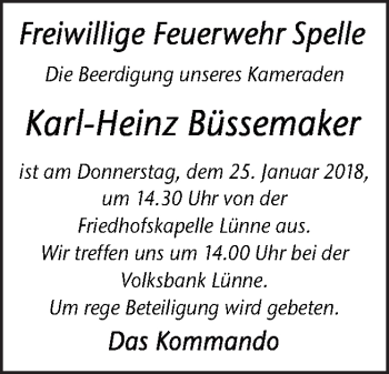 Traueranzeige von Karl-Heinz Büssemaker von Neue Osnabrücker Zeitung GmbH & Co. KG