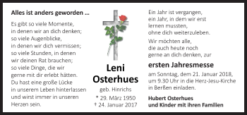 Traueranzeige von Leni Osterhues von Neue Osnabrücker Zeitung GmbH & Co. KG