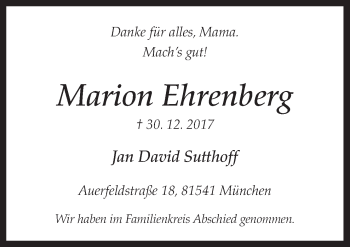 Traueranzeige von Marion Ehrenberg von Neue Osnabrücker Zeitung GmbH & Co. KG