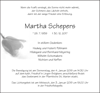 Traueranzeige von Martha Schepers von Neue Osnabrücker Zeitung GmbH & Co. KG