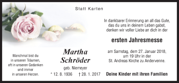 Traueranzeige von Martha Schröder von Neue Osnabrücker Zeitung GmbH & Co. KG