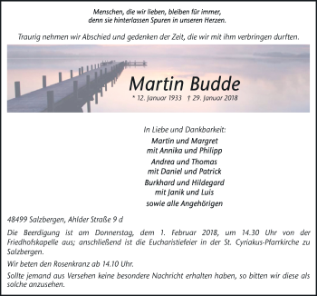 Traueranzeige von Martin Budde von Neue Osnabrücker Zeitung GmbH & Co. KG