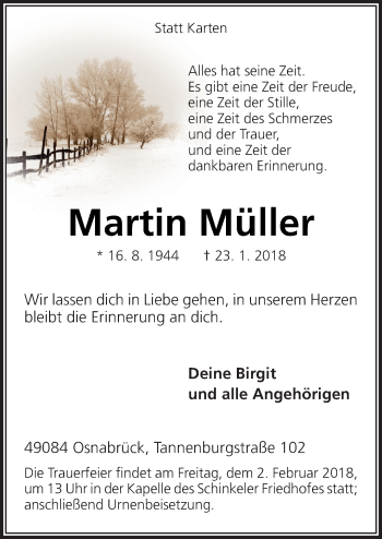 Traueranzeige von Martin Müller von Neue Osnabrücker Zeitung GmbH & Co. KG
