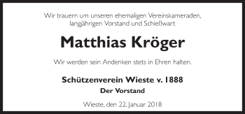 Traueranzeige von Matthias Kröger von Neue Osnabrücker Zeitung GmbH & Co. KG