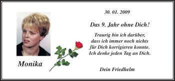 Traueranzeige von Monika  von Neue Osnabrücker Zeitung GmbH & Co. KG