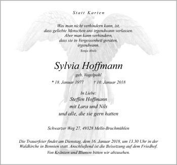 Traueranzeige von Sylvia Hoffmann von Neue Osnabrücker Zeitung GmbH & Co. KG