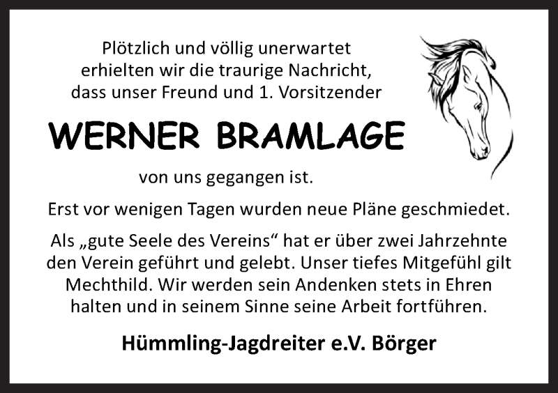  Traueranzeige für Werner Bramlage vom 18.01.2018 aus Neue Osnabrücker Zeitung GmbH & Co. KG