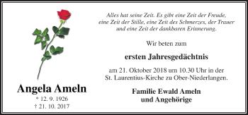 Traueranzeige von Angela Ameln von Neue Osnabrücker Zeitung GmbH & Co. KG