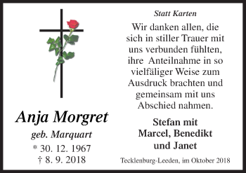 Traueranzeige von Anja Morgret von Neue Osnabrücker Zeitung GmbH & Co. KG