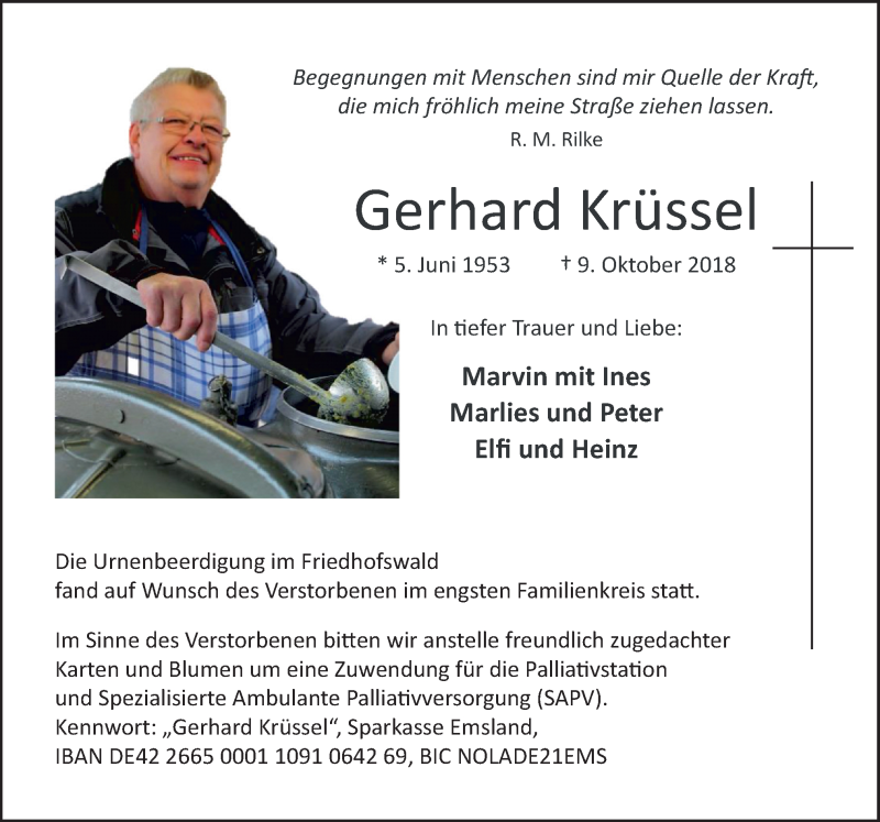  Traueranzeige für Gerhard Krüssel vom 20.10.2018 aus Neue Osnabrücker Zeitung GmbH & Co. KG
