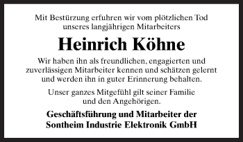 Traueranzeige von Heinrich Köhne von Neue Osnabrücker Zeitung GmbH & Co. KG