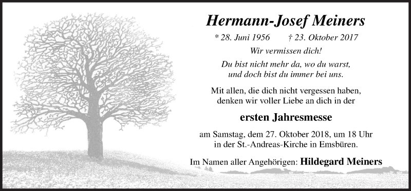  Traueranzeige für Hermann-Josef Meiners vom 24.10.2018 aus Neue Osnabrücker Zeitung GmbH & Co. KG