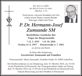 Traueranzeige von Hermann-Josef Zumsande von Neue Osnabrücker Zeitung GmbH & Co. KG