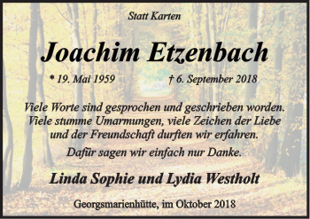 Traueranzeige von Joachim Etzenbach von Neue Osnabrücker Zeitung GmbH & Co. KG