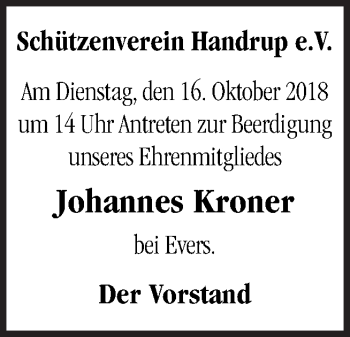 Traueranzeige von Johannes Kroner von Neue Osnabrücker Zeitung GmbH & Co. KG