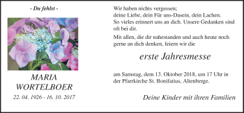 Traueranzeige von Maria Wortelboer von Neue Osnabrücker Zeitung GmbH & Co. KG