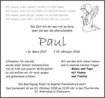 Traueranzeige von Paul  von Neue Osnabrücker Zeitung GmbH & Co. KG
