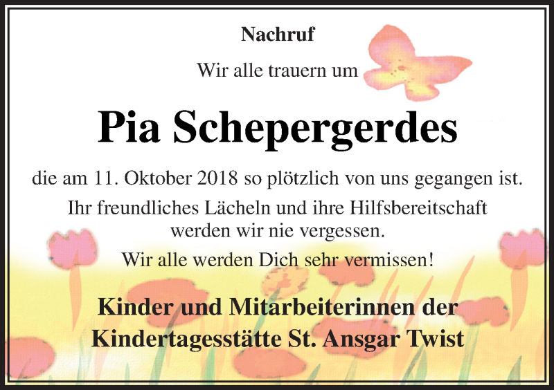  Traueranzeige für Pia Schepergerdes vom 23.10.2018 aus Neue Osnabrücker Zeitung GmbH & Co. KG